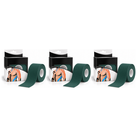 3x 5m Roll Sports & Therapy Kinesiology Tape Pack - 5cm Width in Dark Green (Self-Adhesive)