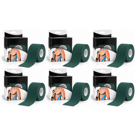 6x 5m Roll Sports & Therapy Kinesiology Tape Bulk Pack - 5cm Width in Dark Green (Self-Adhesive)