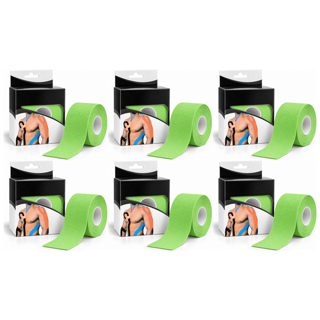 6x 5m Roll Sports & Therapy Kinesiology Tape Bulk Pack - 5cm Width in Light Green (Self-Adhesive)