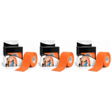 3x 5m Roll Sports & Therapy Kinesiology Tape Pack - 5cm Width in Orange (Self-Adhesive)