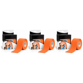 3x 5m Roll Sports & Therapy Kinesiology Tape Pack - 5cm Width in Orange (Self-Adhesive)