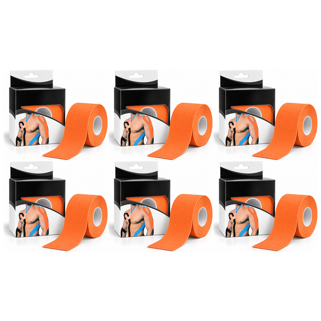6x 5m Roll Sports & Therapy Kinesiology Tape Bulk Pack - 5cm Width in Orange (Self-Adhesive)