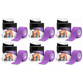 6x 5m Roll Sports & Therapy Kinesiology Tape Bulk Pack - 5cm Width in Purple (Self-Adhesive)