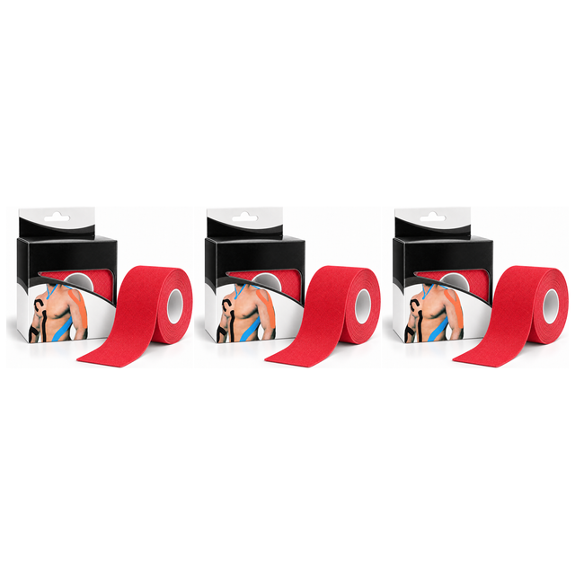 3x 5m Roll Sports & Therapy Kinesiology Tape Pack - 5cm Width in Red (Self-Adhesive)