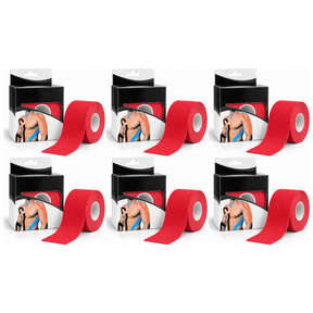 6x 5m Roll Sports & Therapy Kinesiology Tape Bulk Pack - 5cm Width in Red (Self-Adhesive)