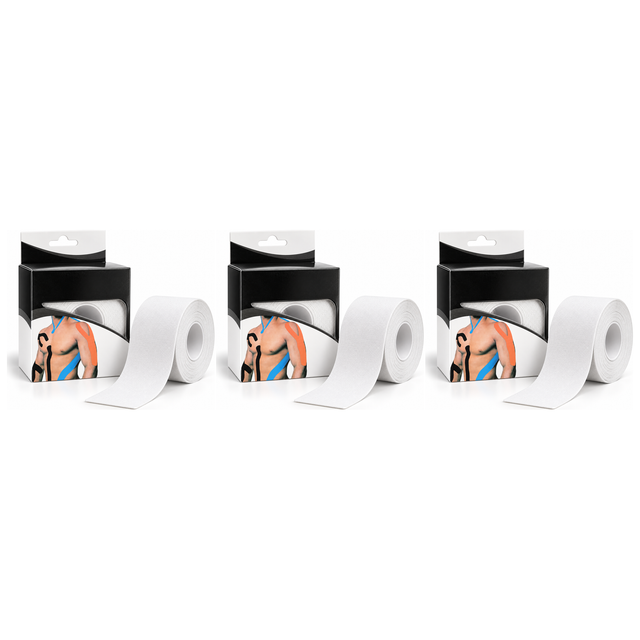 3x 5m Roll Sports & Therapy Kinesiology Tape Pack - 5cm Width in White (Self-Adhesive)