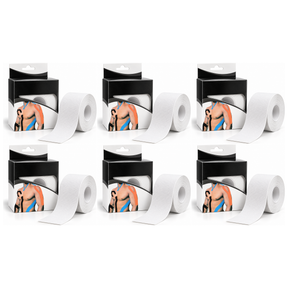 6x 5m Roll Sports & Therapy Kinesiology Tape Bulk Pack - 5cm Width in White (Self-Adhesive)