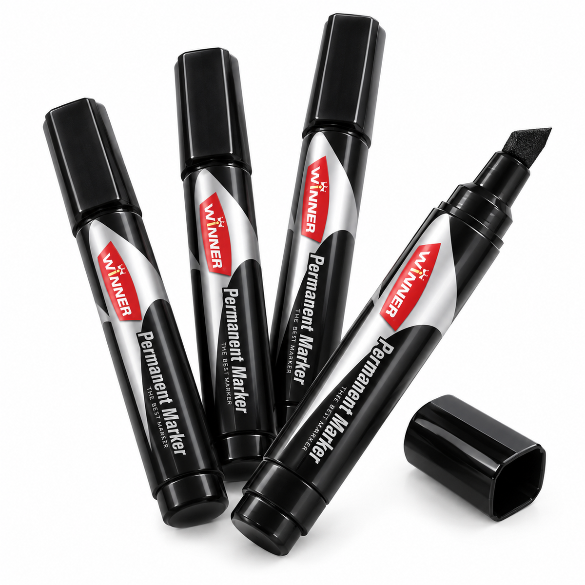 4x Chisel Tip Permanent Markers - Black Non-Toxic (Texta)