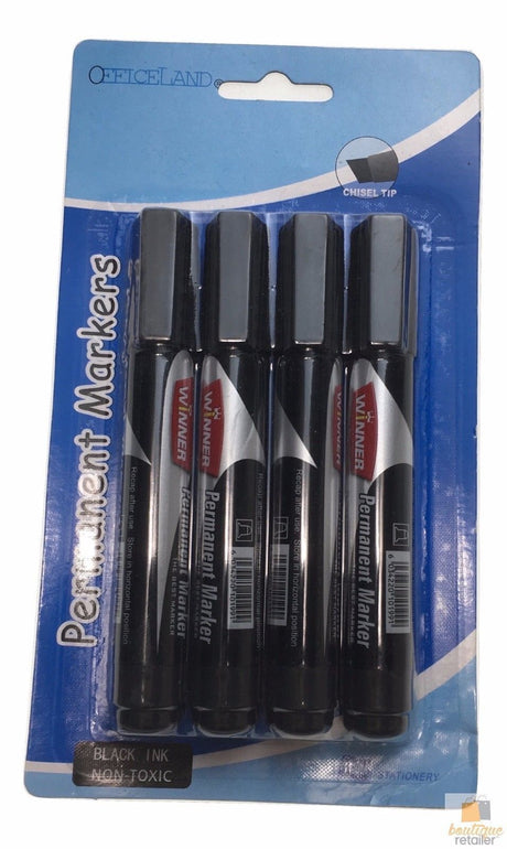 8x CHISEL TIP PERMANENT MARKERS Non Toxic Black Ink Texta