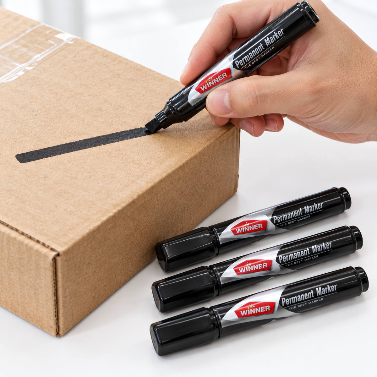 4x Chisel Tip Permanent Markers - Black Non-Toxic (Texta)