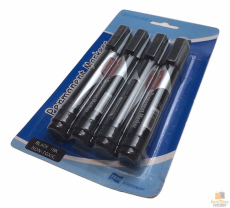 8x CHISEL TIP PERMANENT MARKERS Non Toxic Black Ink Texta