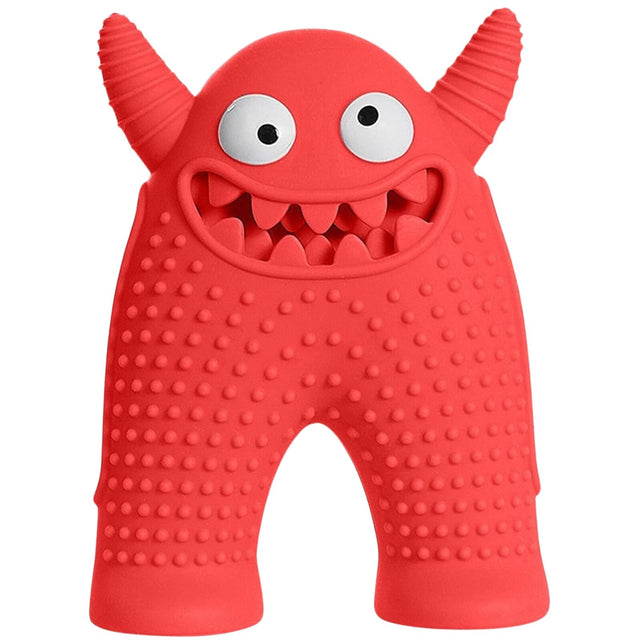 Dog Toothbrush Puppy Teeth Cleaner Squeaky Chew Toy in Coral Red