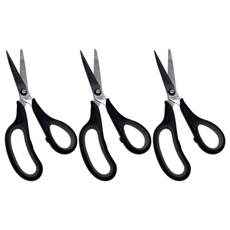 3x Sharp Stainless Steel Scissors with Soft Handle Pack (Kitchen, Craft and Office)