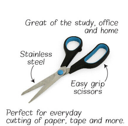 3x Sharp Stainless Steel Scissors with Soft Handle Pack (Kitchen, Craft and Office)