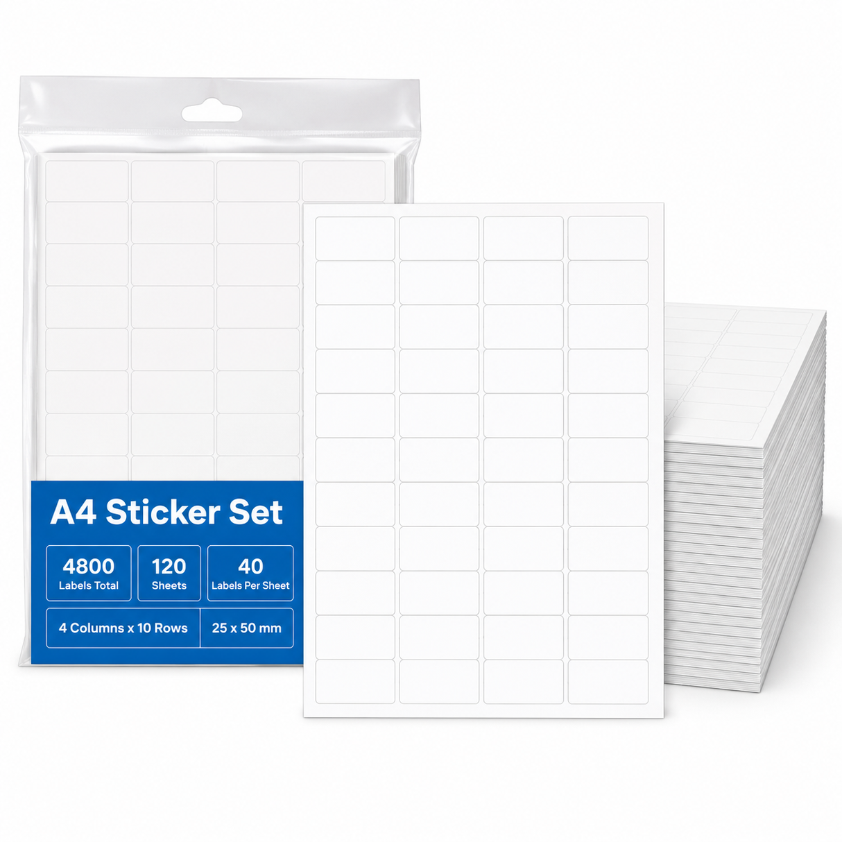 4800x A4 Self Adhesive Sticker Label Set (25x50mm) Laser Inkjet - 40 Stickers to a page