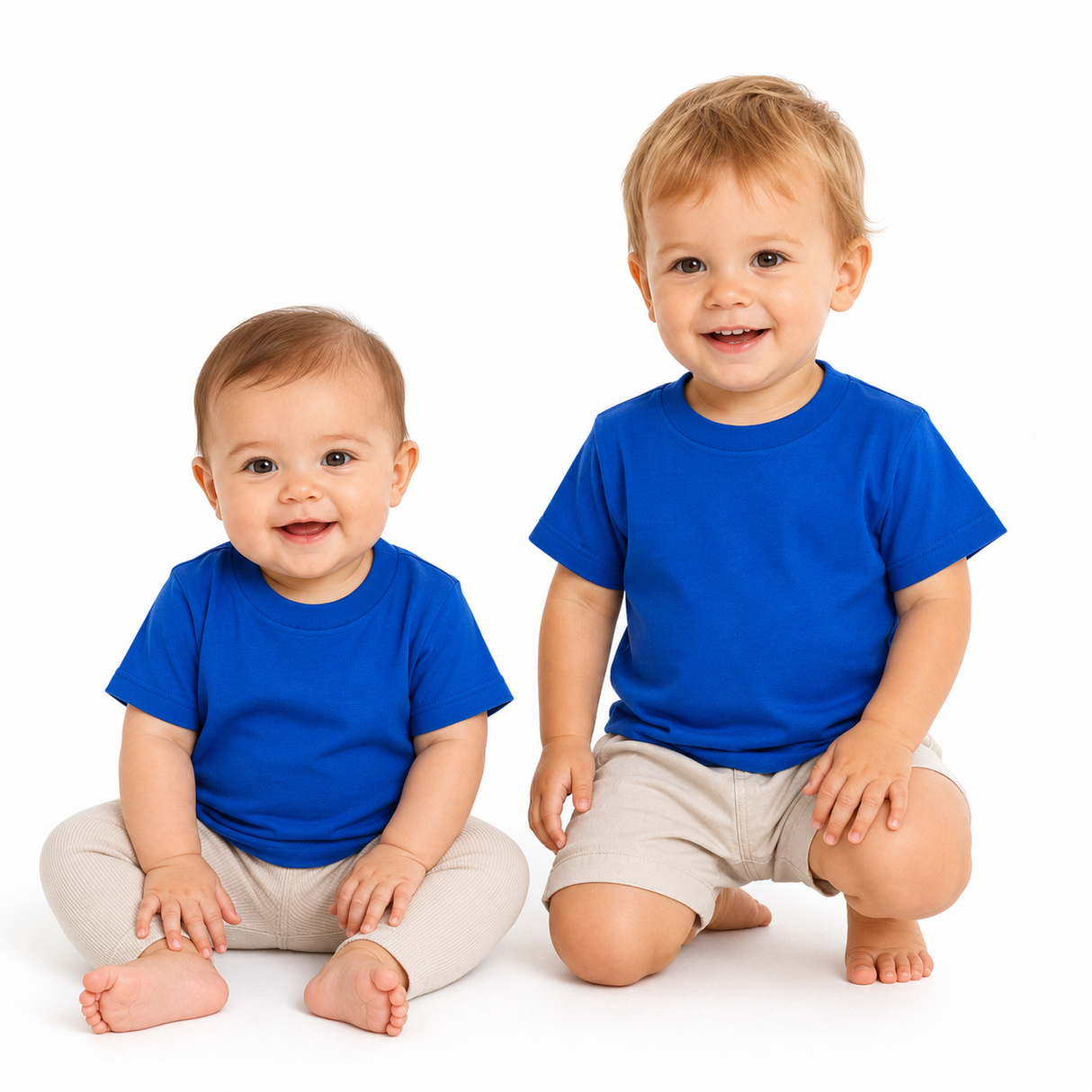 Toddler Plain 100% Cotton T-Shirt - Bright Blue (Basic Kids Crew Top)