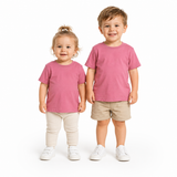 Toddler Plain 100% Cotton T-Shirt - Pink (Basic Kids Crew Top)