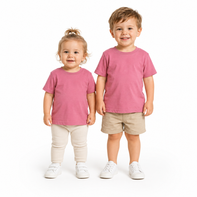 Toddler Plain 100% Cotton T-Shirt - Pink (Basic Kids Crew Top)