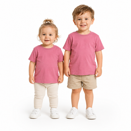 Toddler Plain 100% Cotton T-Shirt - Pink (Basic Kids Crew Top)
