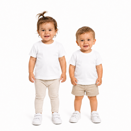 3x Toddler Plain 100% Cotton T-Shirt Pack - White (Basic Kids Crew Top)