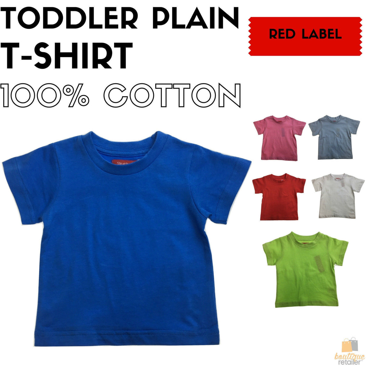 TODDLER PLAIN T SHIRT 100% COTTON Basic Blank Tee Top Teen Teenager Crew Kids