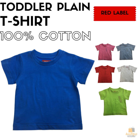 TODDLER PLAIN T SHIRT 100% COTTON Basic Blank Tee Top Teen Teenager Crew Kids
