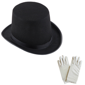 Magician Top Hat + Gloves Set - Ringmaster Costume Party/Fancy Dress Party