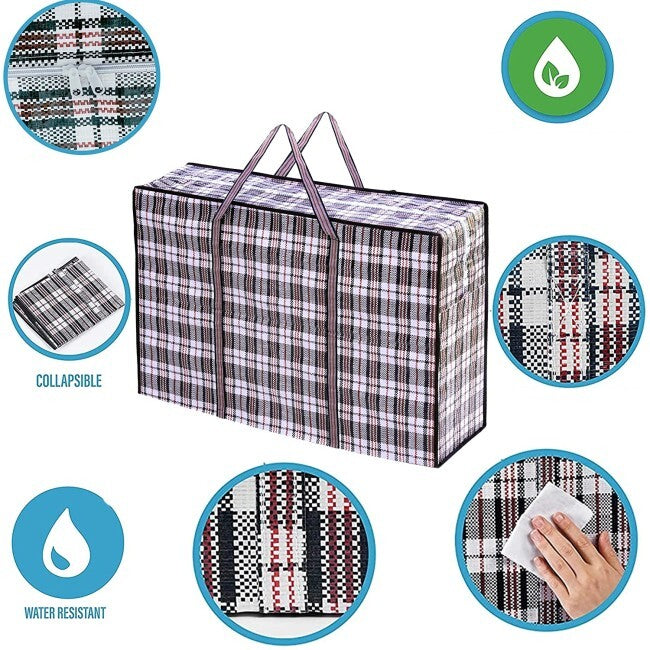 10x Extra Large Checkered Bags  - Striped Shopping Bags - 80cm x 70cm x 30cm