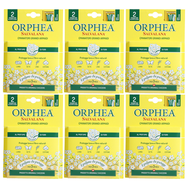 6x Orphea 2pcs Clothes Protector Scented Natural Diffuser Hanger Bulk Pack - Flower (Closet/Wardrobe)