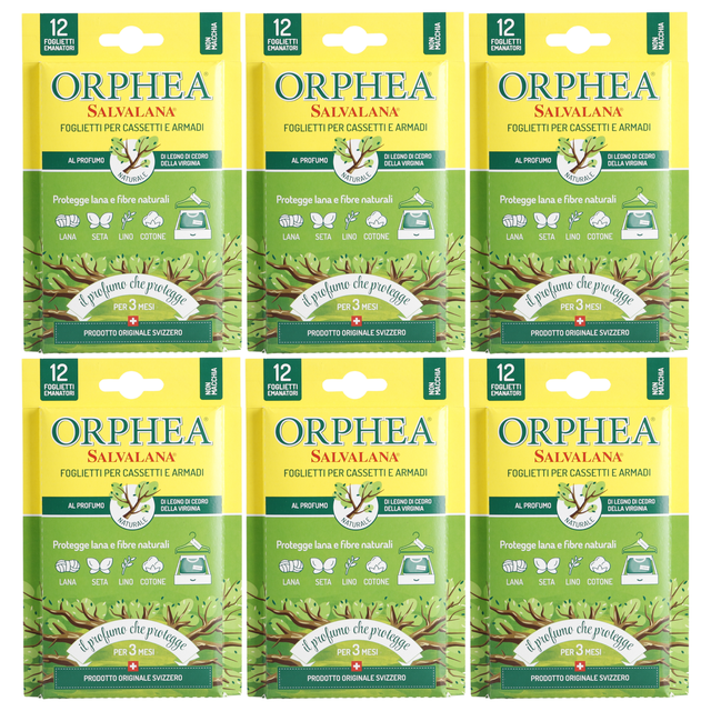 6x Orphea 12pcs Clothes Protector Scented Strips Bulk Pack - Virginian Cedarwood (Drawers/Closets)