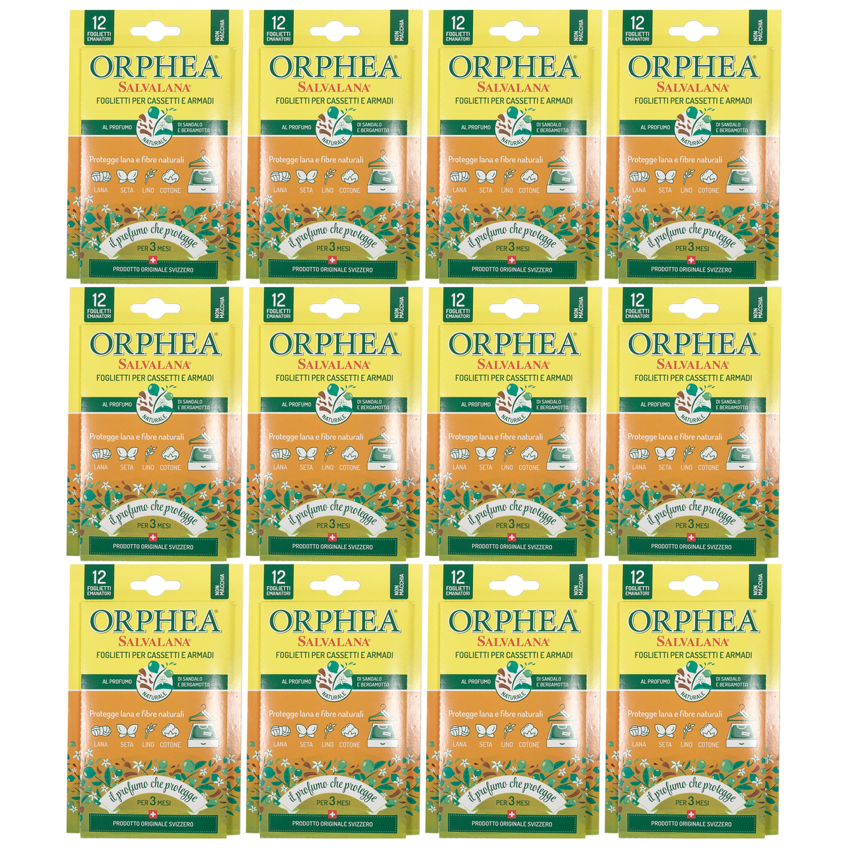 12x Orphea 12pcs Clothes Protector Scented Strips Bulk Pack - Sandalwood & Bergamot (Drawers/Closets)