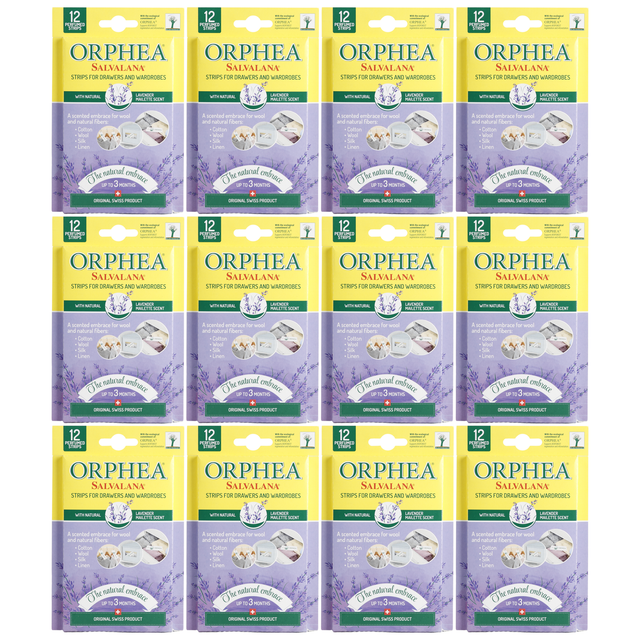 12x Orphea 12pcs Clothes Protector Scented Strips Bulk Pack - Natural Lavender (Drawers/Closets)