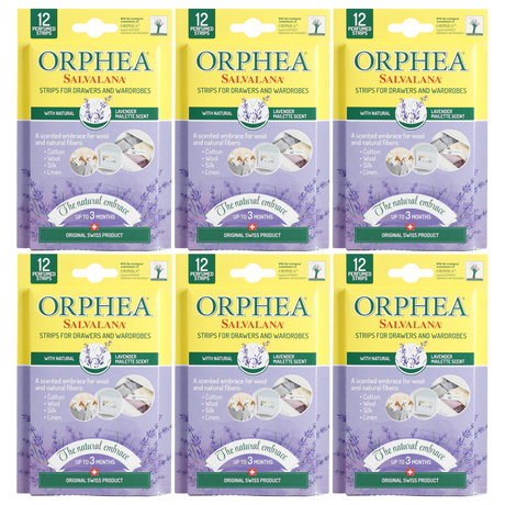 6x Orphea 12pcs Clothes Protector Scented Strips Bulk Pack - Natural Lavender (Drawers/Closets)