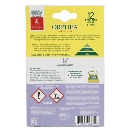 12x Orphea 12pcs Clothes Protector Scented Strips Bulk Pack - Natural Lavender (Drawers/Closets)