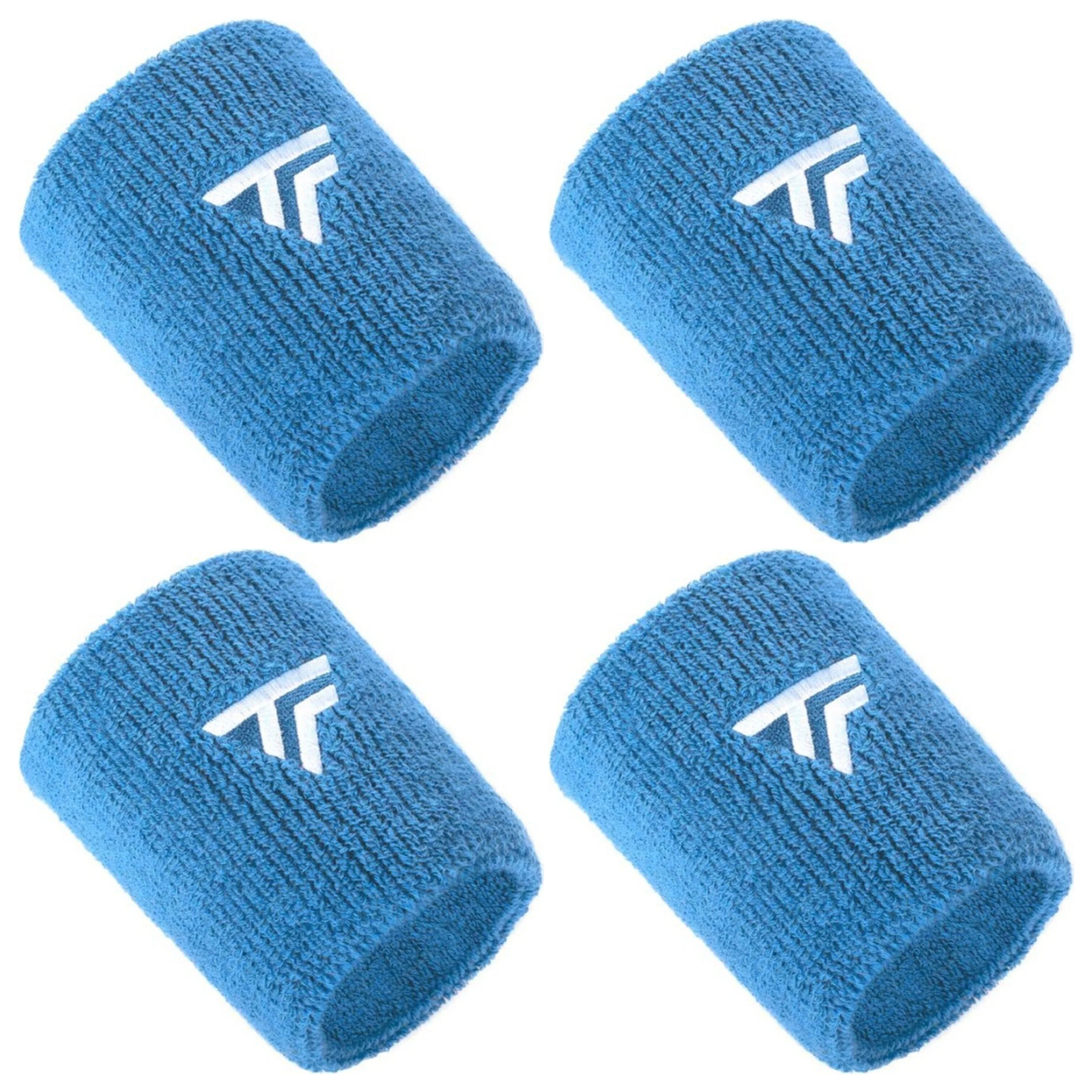 4x Tecnifibre XL Cotton Wristband Bulk Pack - Azur (Tennis & Squash Sweatband)