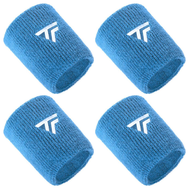 4x Tecnifibre XL Cotton Wristband Bulk Pack - Azur (Tennis & Squash Sweatband)