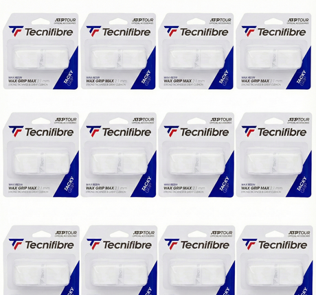 12x Tecnifibre Wax Tennis Grip Max Tacky Grip 2.1mm - Strong Tackiness in White