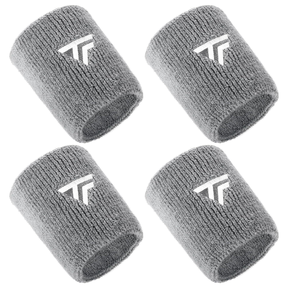 4x Tecnifibre XL Cotton Wristband Bulk Pack - Silver (Tennis & Squash Sweatband)