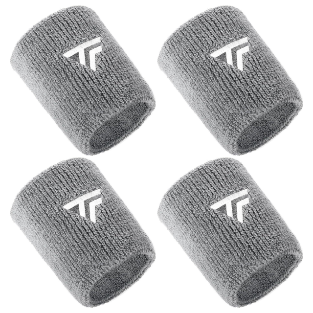 4x Tecnifibre XL Cotton Wristband Bulk Pack - Silver (Tennis & Squash Sweatband)