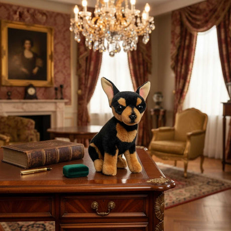 Bocchetta Taco 25cm Sitting Chihuahua Plush Toy - Black/Tan (Realistic Stuffed Animal Dog Gift)
