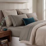 Renee Taylor Strada 1000TC Egyptian Cotton Bed Sheet Set - Taupe (Embroidered Trim)