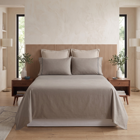 Renee Taylor Strada 1000TC Egyptian Cotton Bed Sheet Set - Taupe (Embroidered Trim)