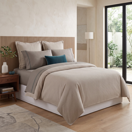 Renee Taylor Strada 1000TC Egyptian Cotton Bed Sheet Set - Taupe (Embroidered Trim)