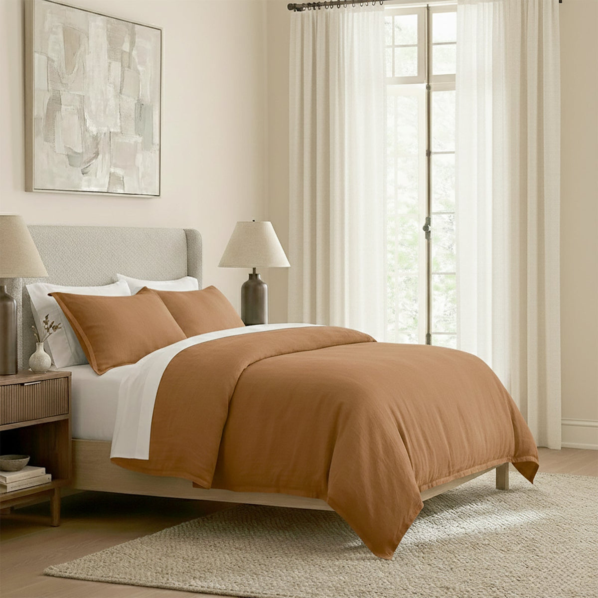 Renee Taylor Washed Linen Cotton Quilt Cover Set - Terracotta