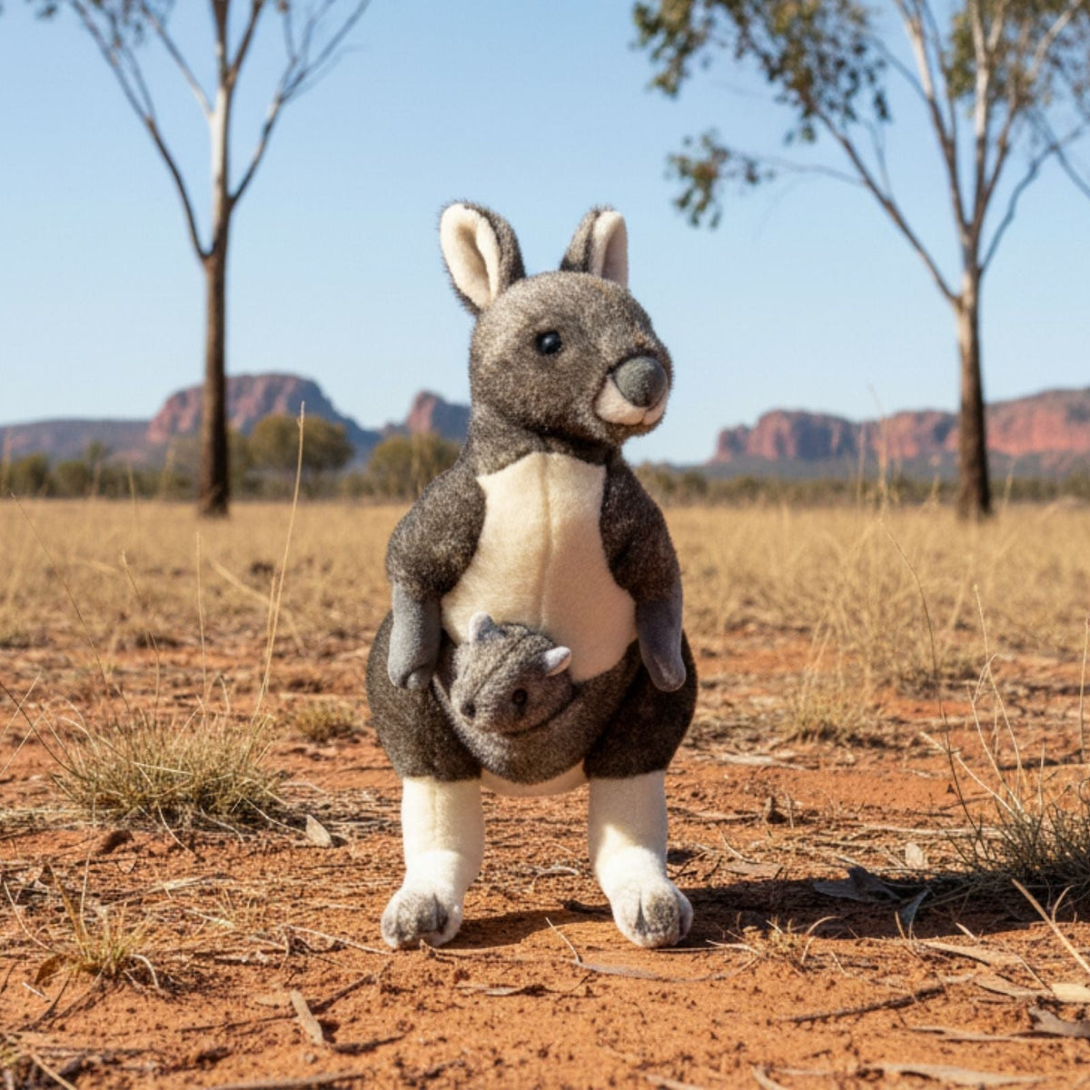 Bocchetta Tess 31cm Red Kangaroo with Joey Plush Toy (Australian Stuffed Animal Souvenir Gift)