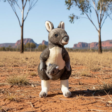 Bocchetta Tess 31cm Red Kangaroo with Joey Plush Toy (Australian Stuffed Animal Souvenir Gift)