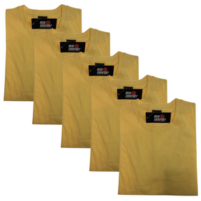 5x Mens Plain 100% Cotton T-Shirt Bulk Pack - Casual Basic Tee Top - Yellow