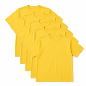 5x Mens Plain 100% Cotton Loose Fit Yellow T-Shirt Bulk Pack - Basic Baggy Top
