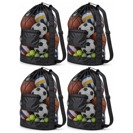 4x Sports Drawstring Ball Bag Bulk Pack - Large (Football/Basketball/Volleyball/Soccer/Tennis Storage)