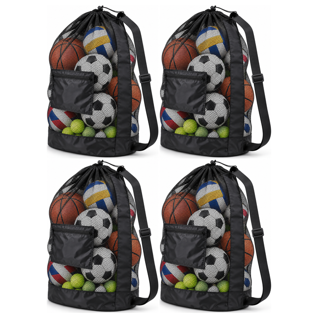 4x Sports Drawstring Ball Bag Bulk Pack - Large (Football/Basketball/Volleyball/Soccer/Tennis Storage)
